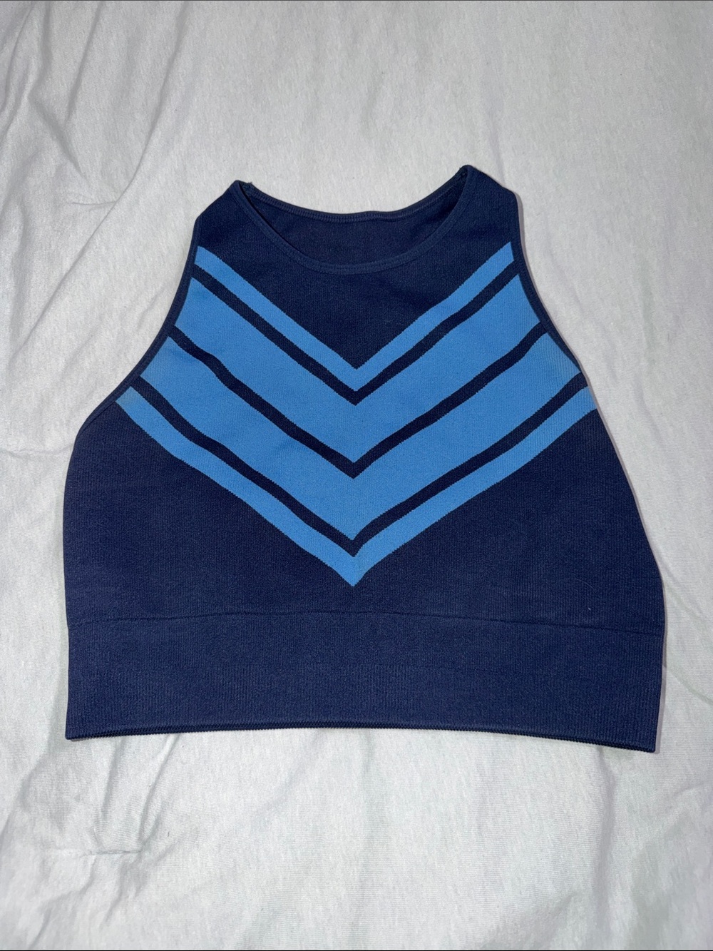 Spiritual Gangster Navy Tank Crop with Sky Blue Chevron